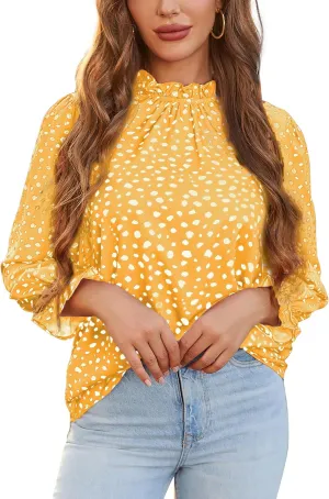 3/4 Length Sleeve Womens Tops Long Blouses for Women Mock Neck Spring Tops Fashion Shirts Dressy Casual