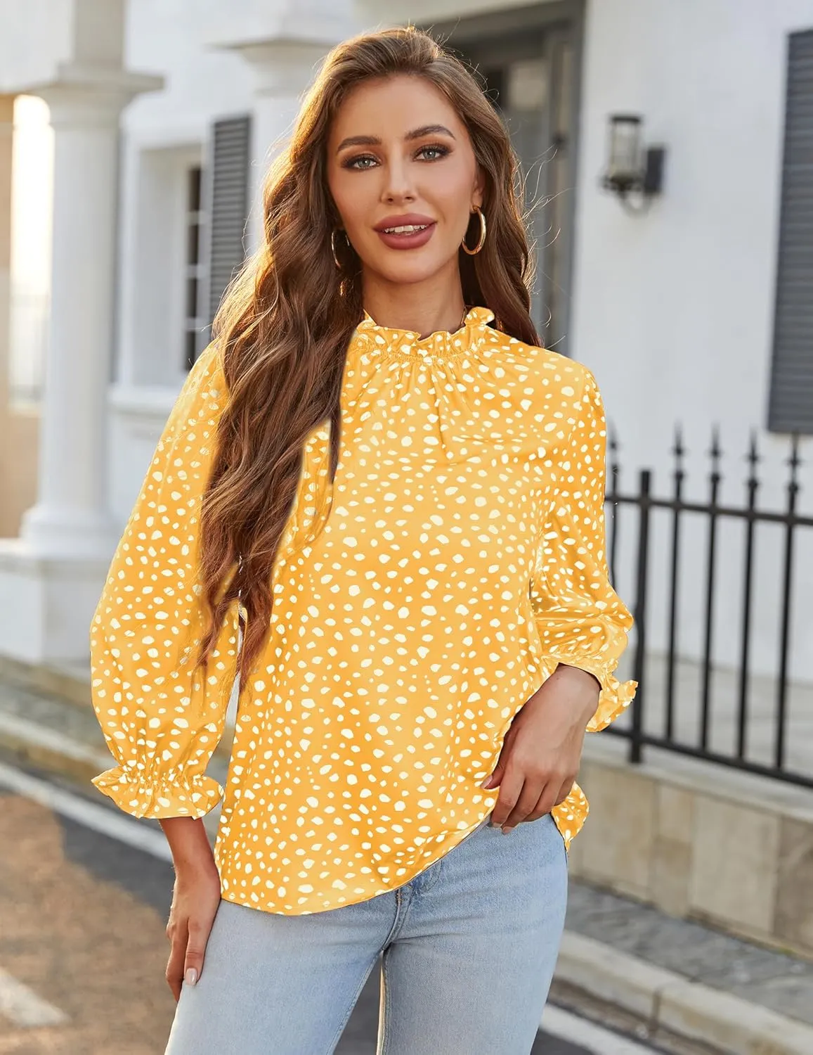 3/4 Length Sleeve Womens Tops Long Blouses for Women Mock Neck Spring Tops Fashion Shirts Dressy Casual