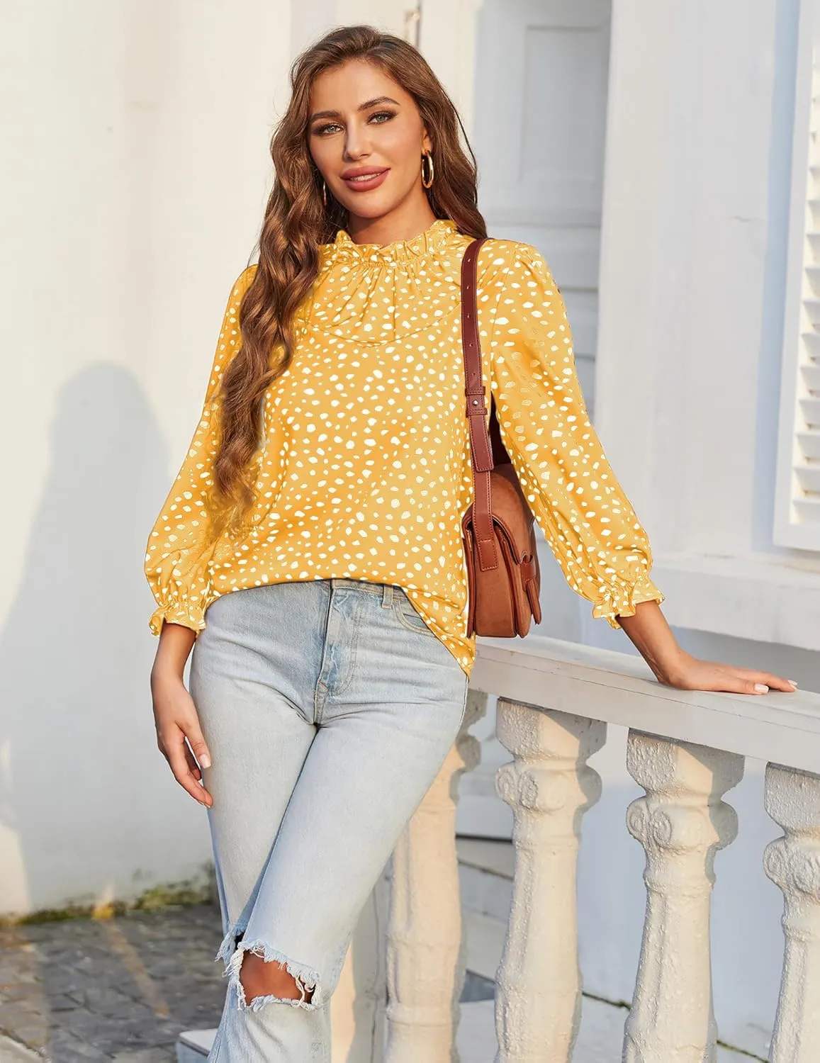 3/4 Length Sleeve Womens Tops Long Blouses for Women Mock Neck Spring Tops Fashion Shirts Dressy Casual