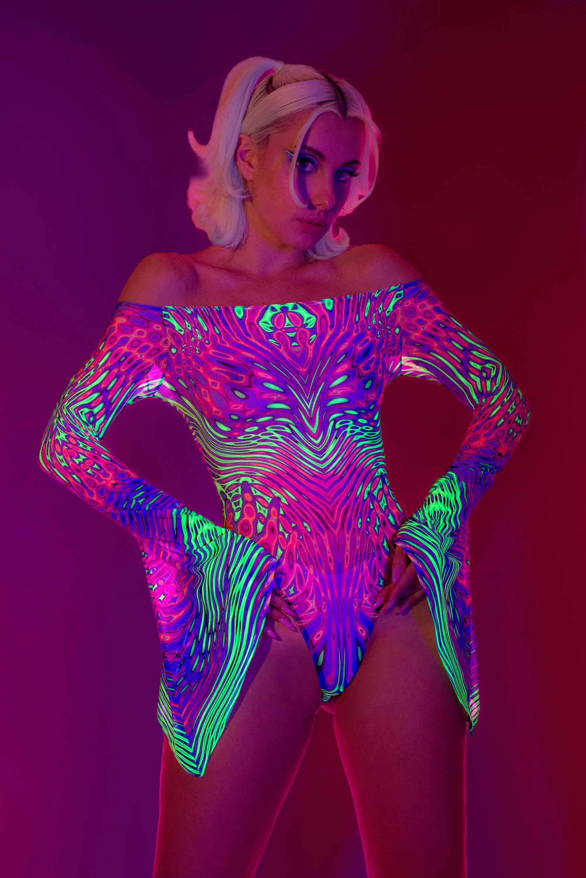 Acid Tracks Bell Sleeve Mesh Bodysuit