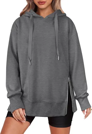 ANRABESS Women Oversized Hoodies Side Zipper Fleece Long Sweatshirts Lightweight Tunic Pullover 2025 Fall Trendy Clothes