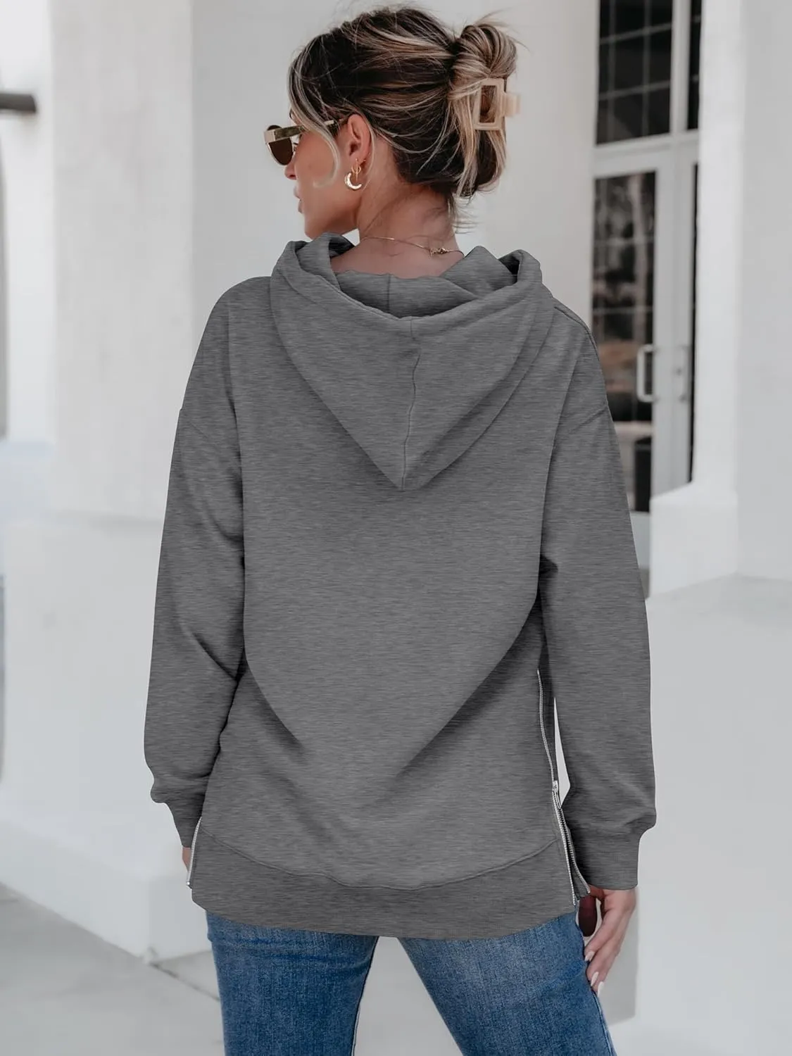 ANRABESS Women Oversized Hoodies Side Zipper Fleece Long Sweatshirts Lightweight Tunic Pullover 2025 Fall Trendy Clothes