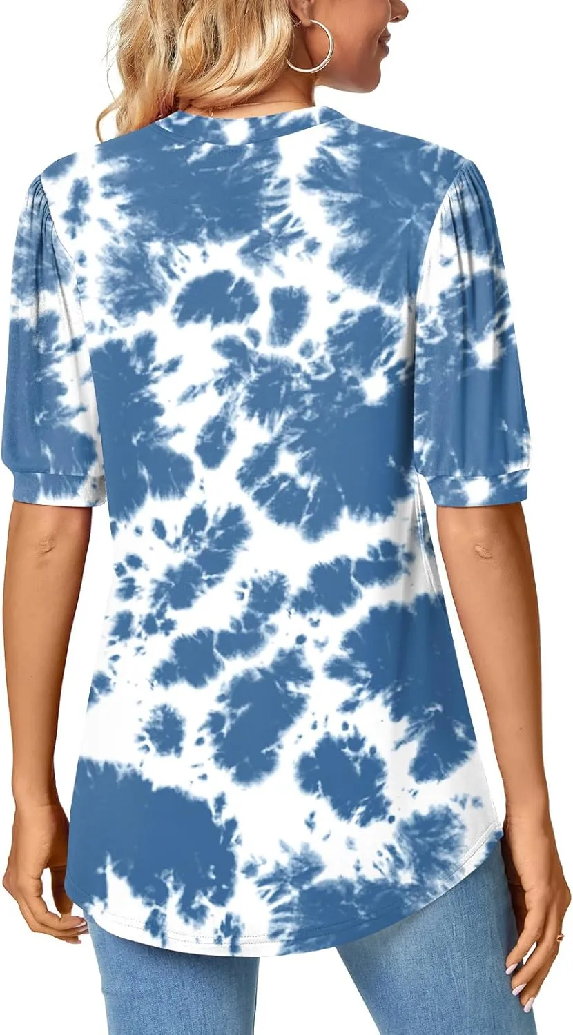 Anyally Womens Summer/Spring Puff Short Sleeve Tops Dressy Casual V-Neck T-Shirts Cute Blouse for Work