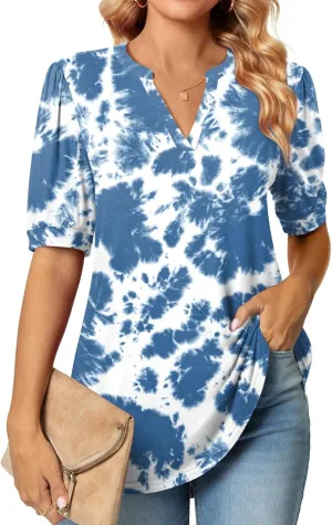 Anyally Womens Summer/Spring Puff Short Sleeve Tops Dressy Casual V-Neck T-Shirts Cute Blouse for Work
