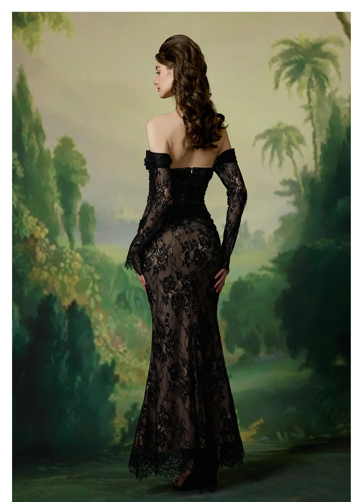 ARIEL Mesh Off-shoulder Maxi Dress