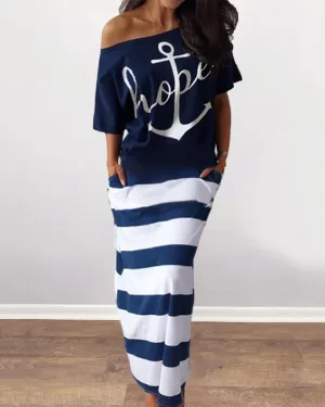 Casual Anchor Print Short Sleeve Dress