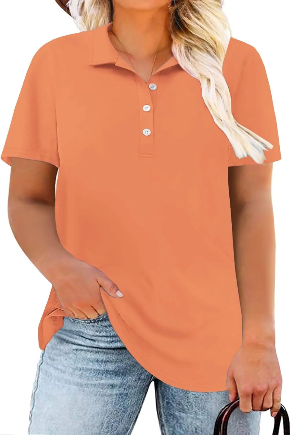 DOLNINE Womens Plus Size Polo Shirts Buttons Casual Work Short Sleeve Collared Shirt