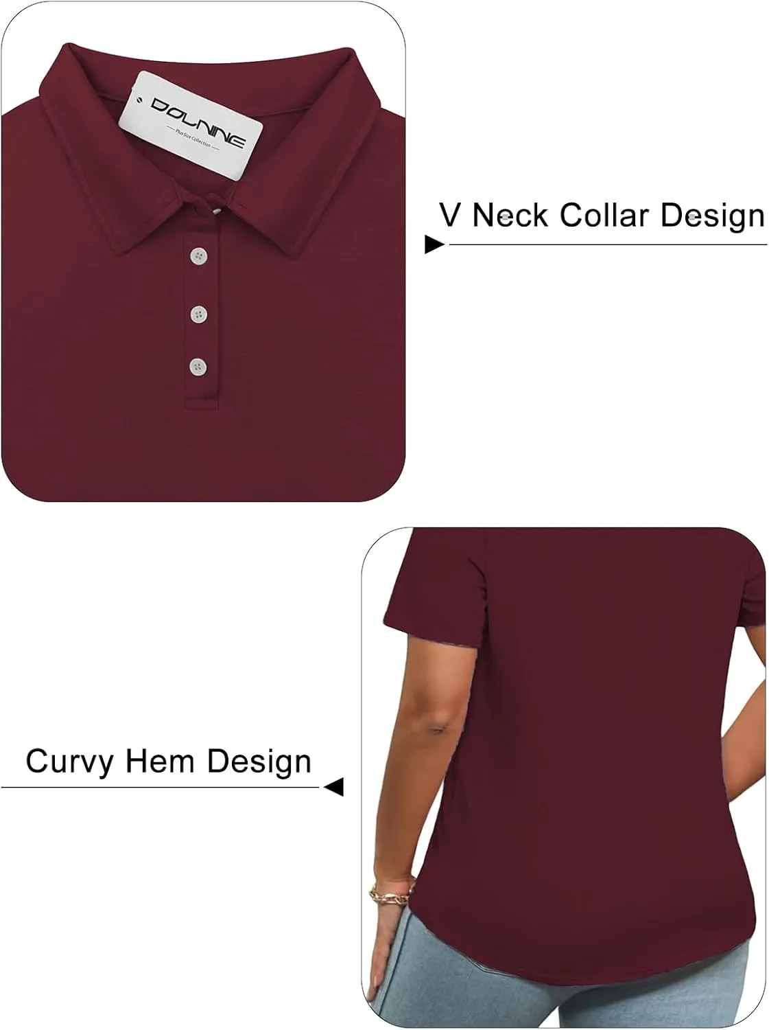 DOLNINE Womens Plus Size Polo Shirts Buttons Casual Work Short Sleeve Collared Shirt