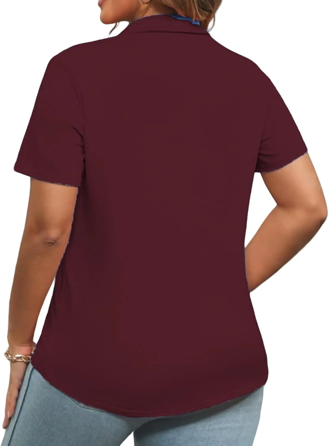 DOLNINE Womens Plus Size Polo Shirts Buttons Casual Work Short Sleeve Collared Shirt