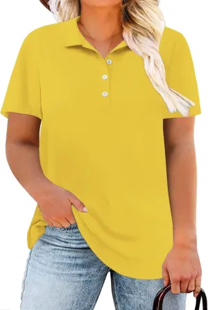 DOLNINE Womens Plus Size Polo Shirts Buttons Casual Work Short Sleeve Collared Shirt