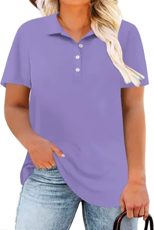 DOLNINE Womens Plus Size Polo Shirts Buttons Casual Work Short Sleeve Collared Shirt