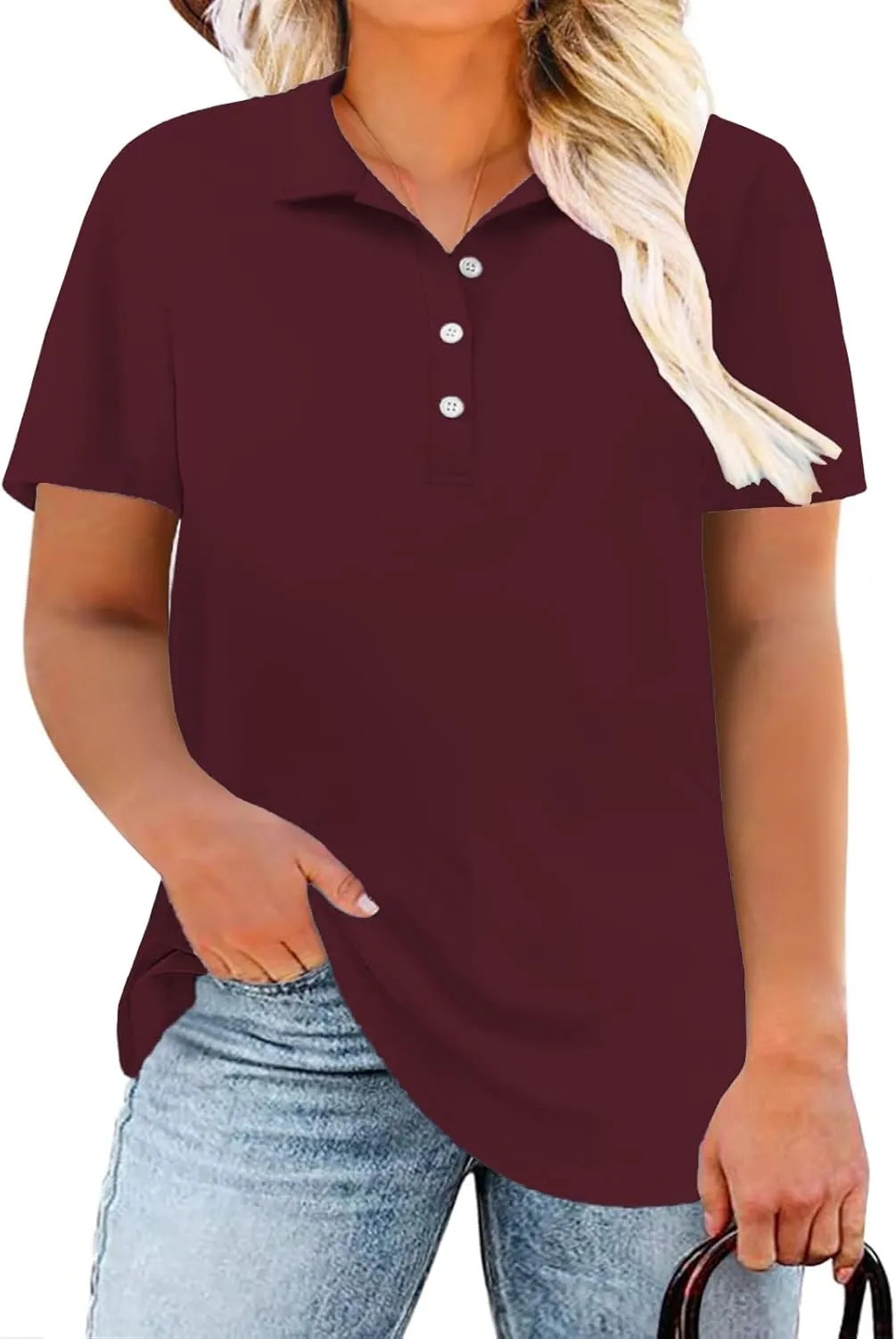 DOLNINE Womens Plus Size Polo Shirts Buttons Casual Work Short Sleeve Collared Shirt