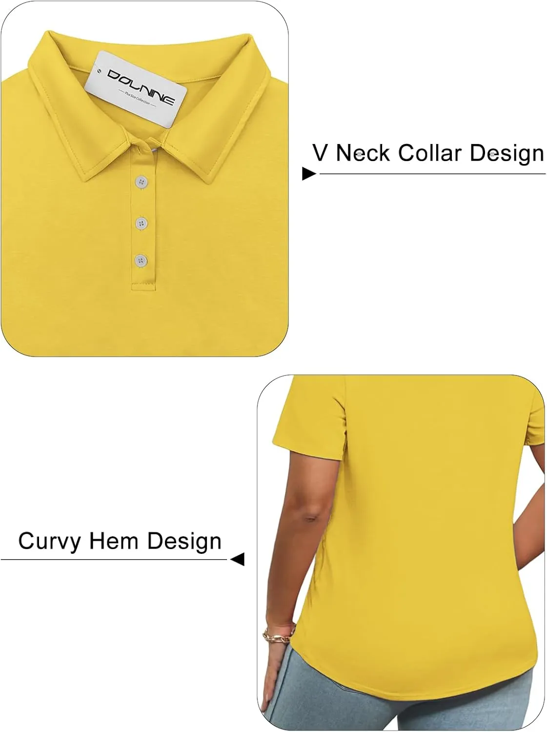 DOLNINE Womens Plus Size Polo Shirts Buttons Casual Work Short Sleeve Collared Shirt