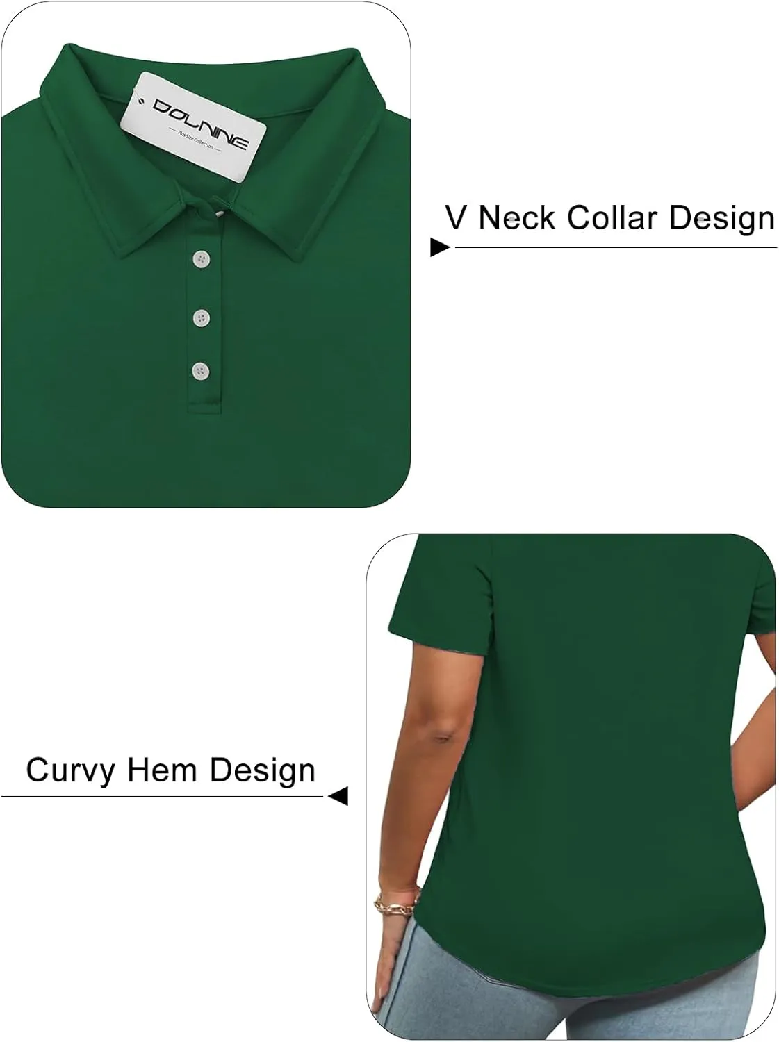 DOLNINE Womens Plus Size Polo Shirts Buttons Casual Work Short Sleeve Collared Shirt