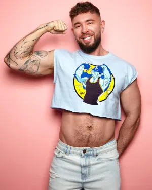 Flexing wrestler Magnus - blue crop top