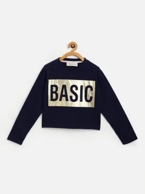 Girls Navy Basic Full Sleeve Crop T-Shirt Girls Navy Basic Full Sleeve Crop T-Shirt