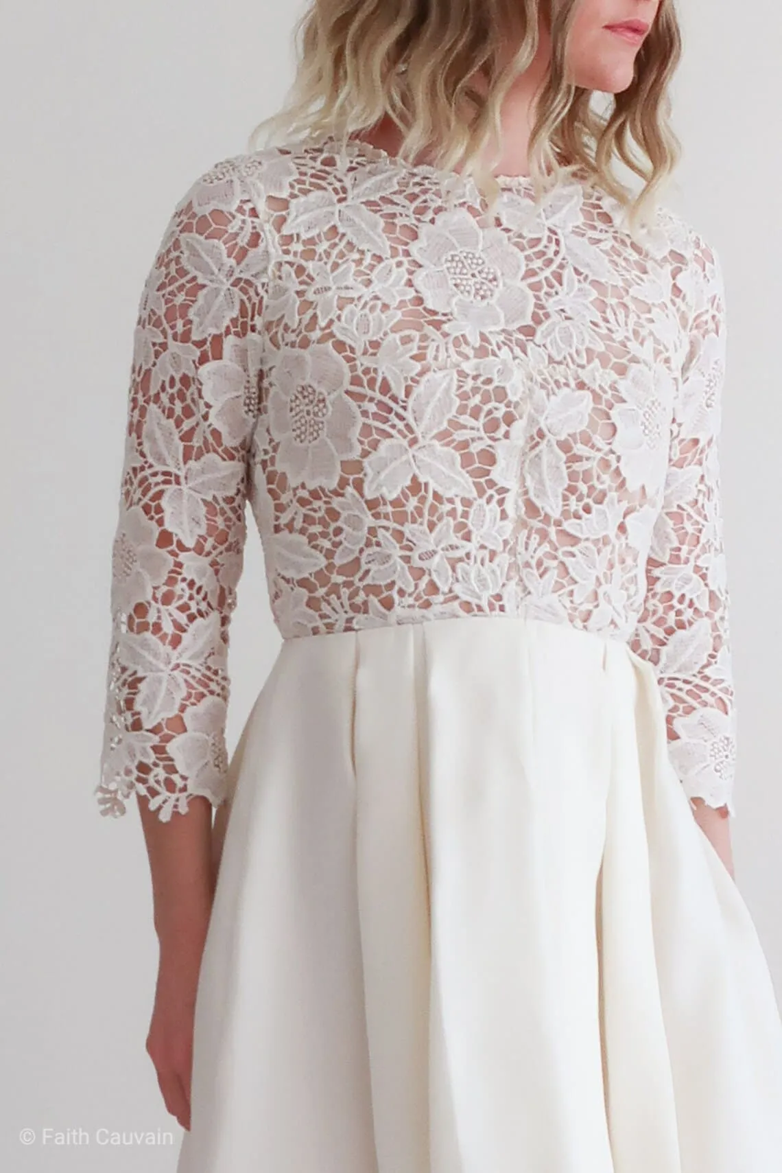 Long Sleeves Crew Neckline Lace Top Mini Wedding Dress