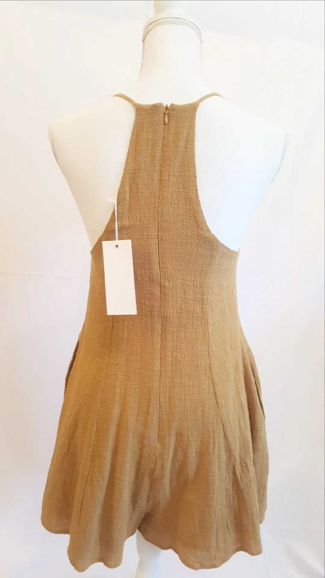 Lush V-Neck Carmel Short Romper-New