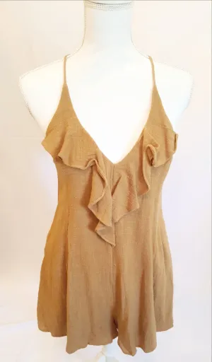 Lush V-Neck Carmel Short Romper-New