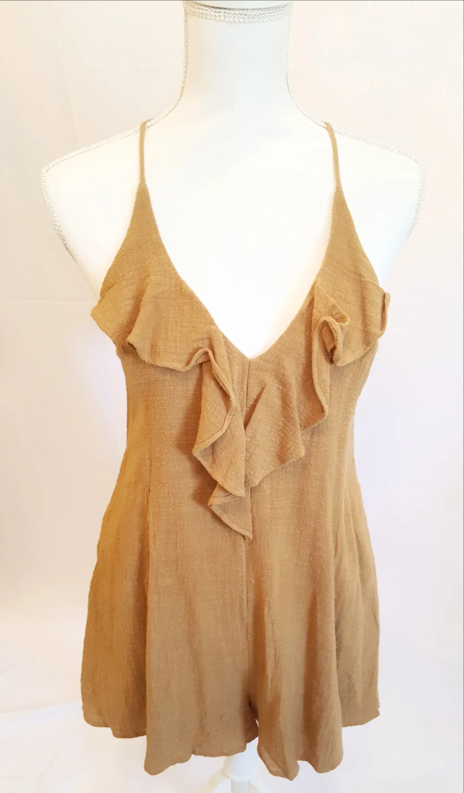 Lush V-Neck Carmel Short Romper-New