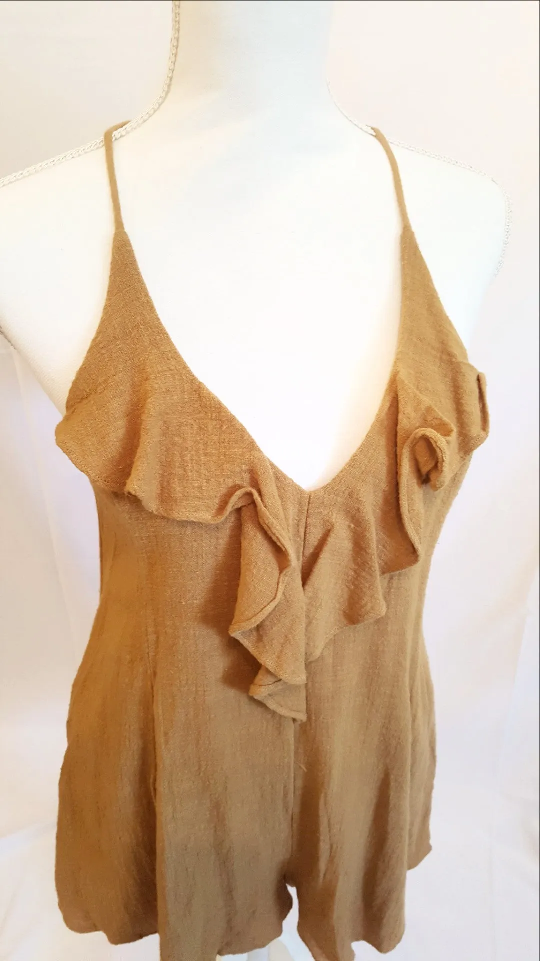 Lush V-Neck Carmel Short Romper-New
