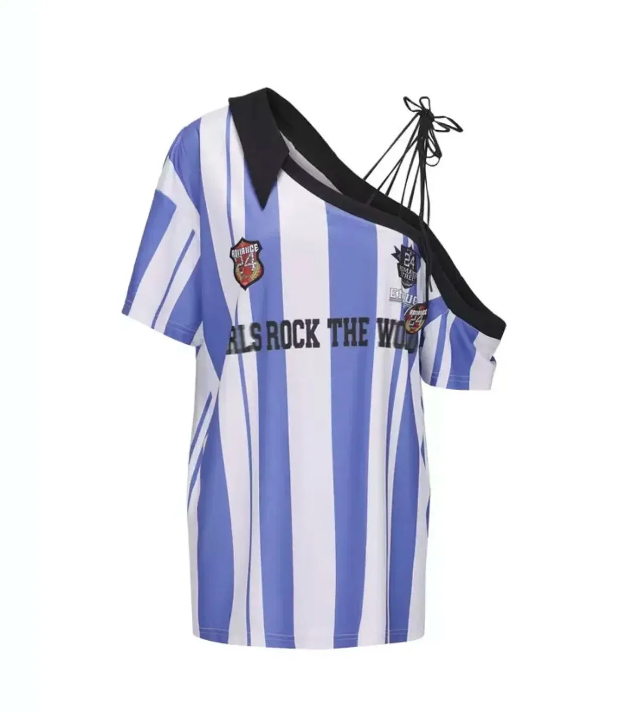 LVSANW American Retro Striped T-shirt for Women Fashionable Street Slanted Shoulder Oversized T-Shirt Harajuku Millennium Y2k T-shirt