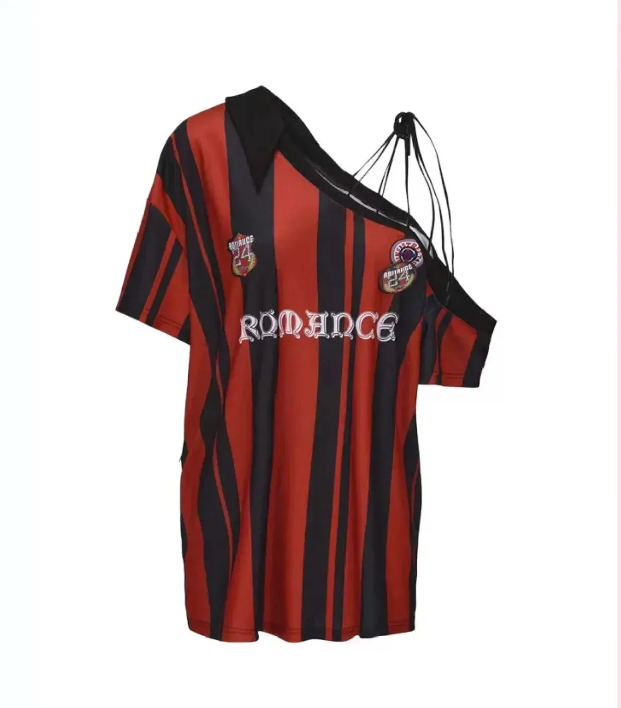 LVSANW American Retro Striped T-shirt for Women Fashionable Street Slanted Shoulder Oversized T-Shirt Harajuku Millennium Y2k T-shirt
