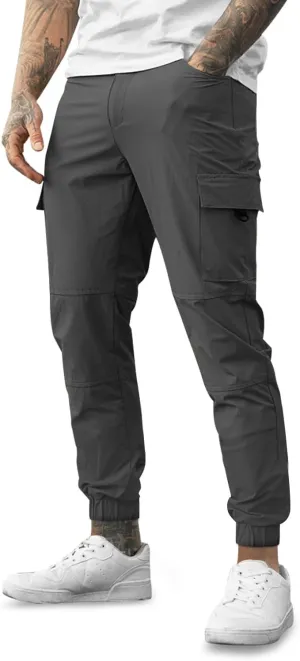 Mens Cargo Joggers Quick Dry Zipper Pockets Slim Fit 4 Way Stretch Elastic Waist Hiking Pants Lightweight