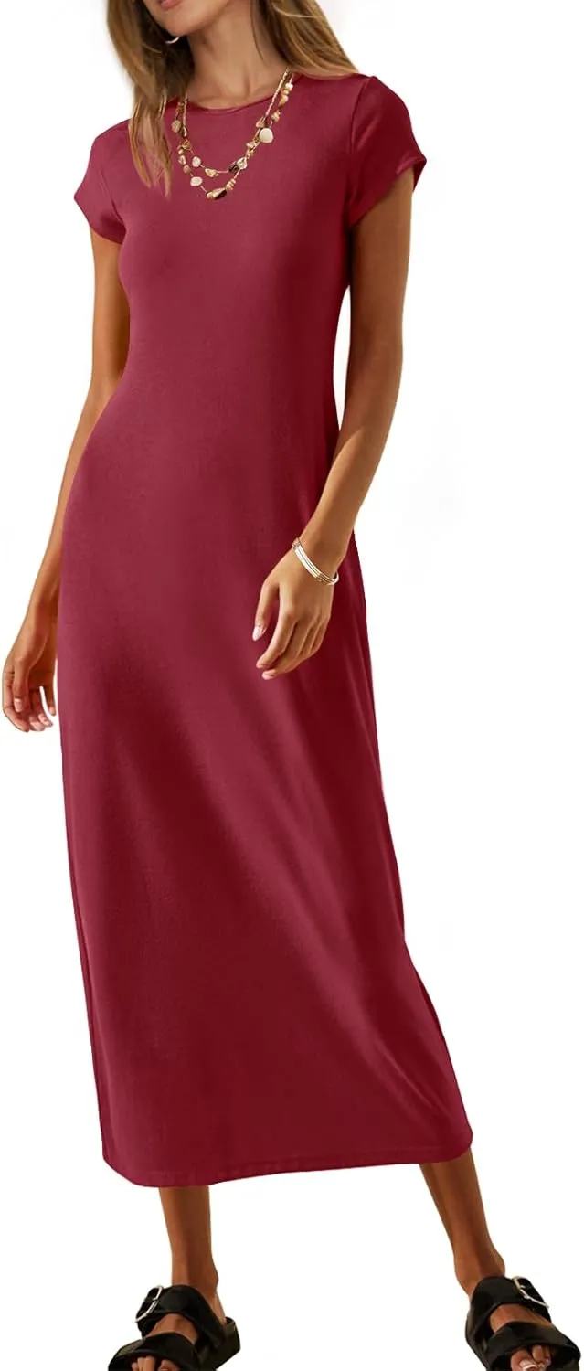 MEROKEETY Women's 2025 Summer Short Sleeve Tshirt Dress Casual Crew Neck Beach Long Maxi Dresses