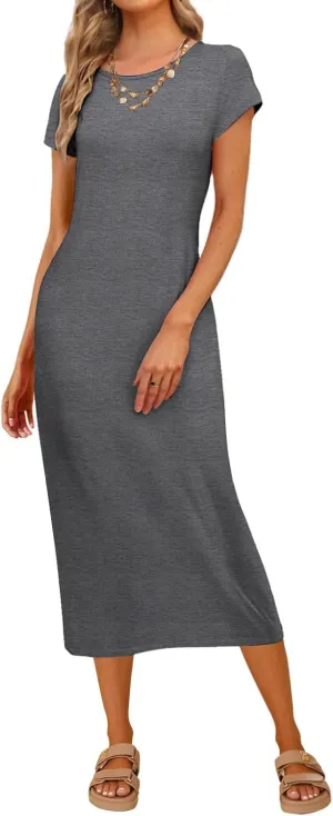 MEROKEETY Women's 2025 Summer Short Sleeve Tshirt Dress Casual Crew Neck Beach Long Maxi Dresses