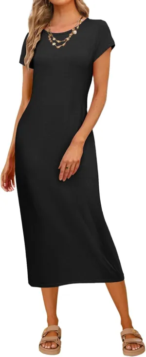 MEROKEETY Women's 2025 Summer Short Sleeve Tshirt Dress Casual Crew Neck Beach Long Maxi Dresses