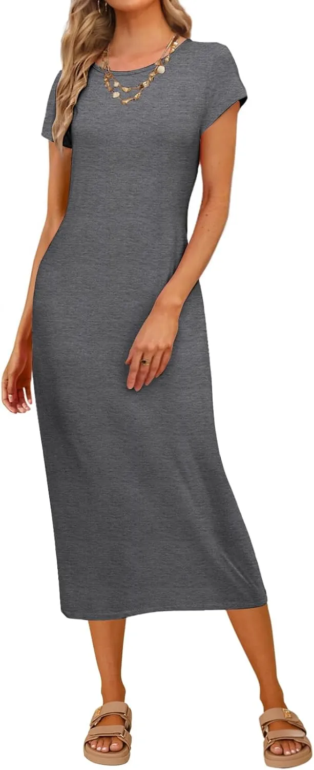 MEROKEETY Women's 2025 Summer Short Sleeve Tshirt Dress Casual Crew Neck Beach Long Maxi Dresses