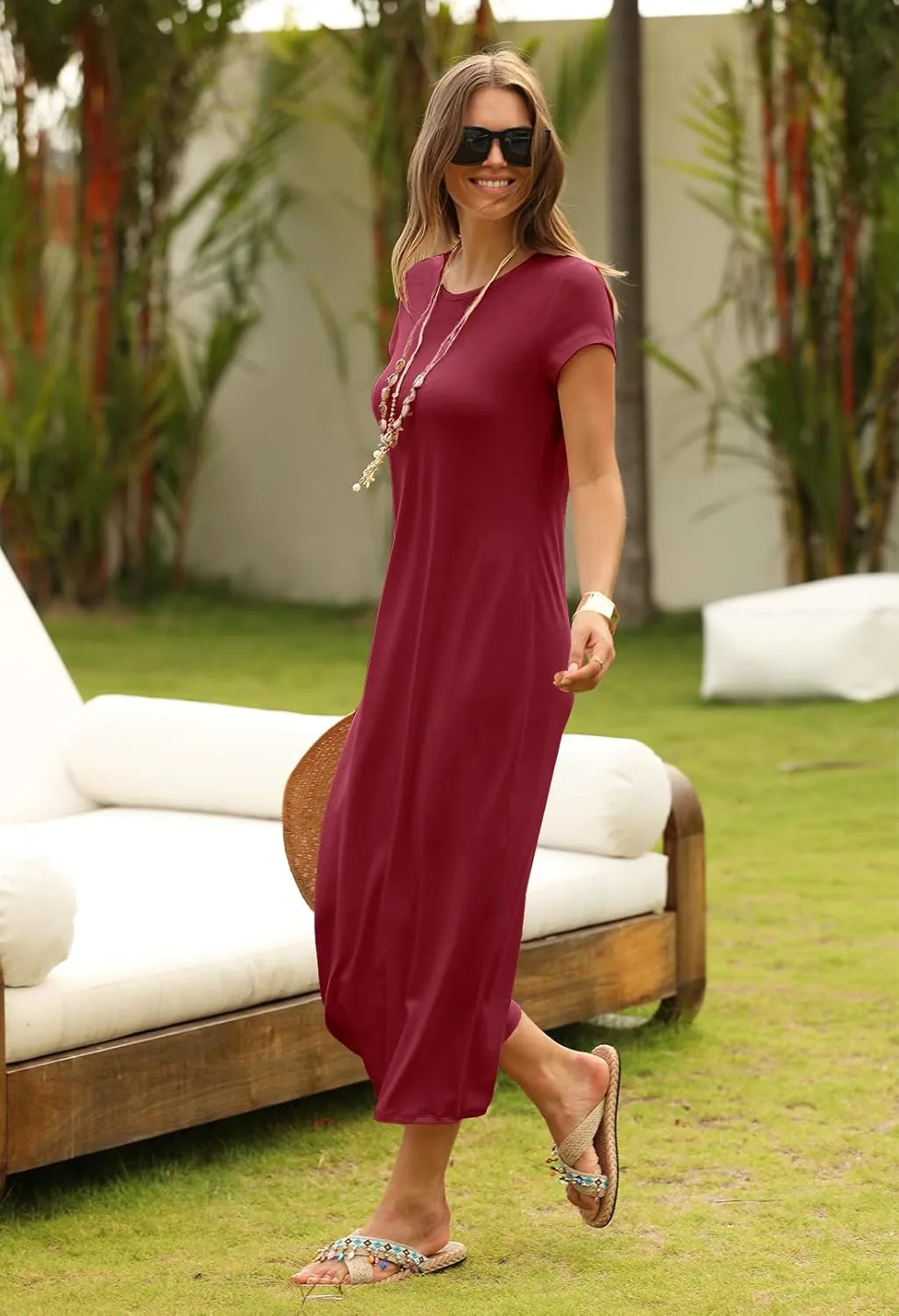 MEROKEETY Women's 2025 Summer Short Sleeve Tshirt Dress Casual Crew Neck Beach Long Maxi Dresses