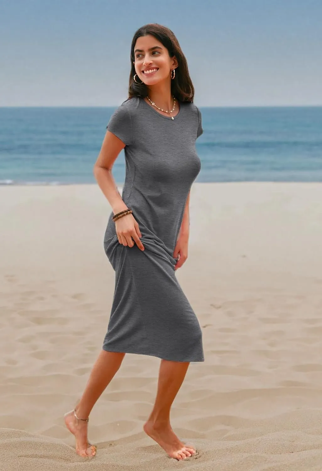 MEROKEETY Women's 2025 Summer Short Sleeve Tshirt Dress Casual Crew Neck Beach Long Maxi Dresses