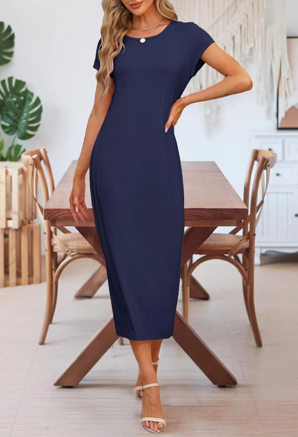 MEROKEETY Women's 2025 Summer Short Sleeve Tshirt Dress Casual Crew Neck Beach Long Maxi Dresses