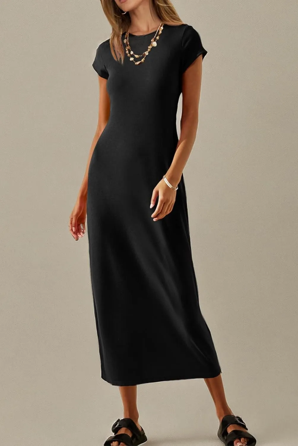 MEROKEETY Women's 2025 Summer Short Sleeve Tshirt Dress Casual Crew Neck Beach Long Maxi Dresses