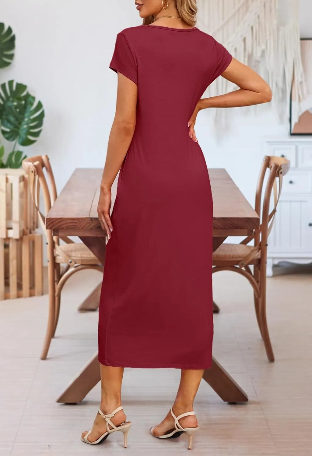 MEROKEETY Women's 2025 Summer Short Sleeve Tshirt Dress Casual Crew Neck Beach Long Maxi Dresses