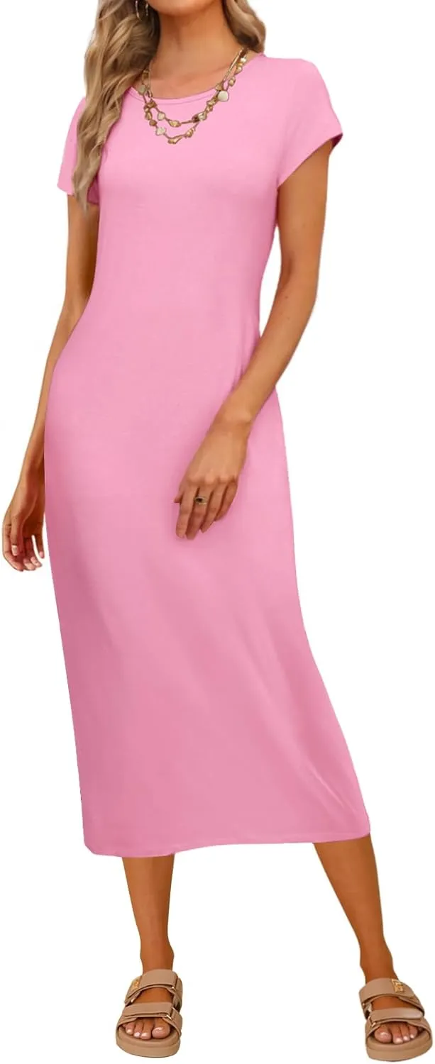 MEROKEETY Women's 2025 Summer Short Sleeve Tshirt Dress Casual Crew Neck Beach Long Maxi Dresses
