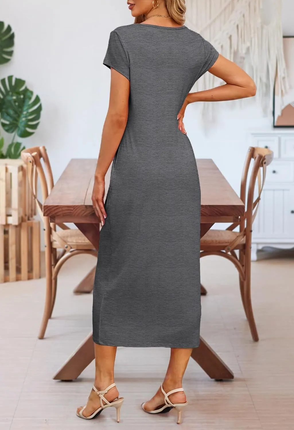 MEROKEETY Women's 2025 Summer Short Sleeve Tshirt Dress Casual Crew Neck Beach Long Maxi Dresses