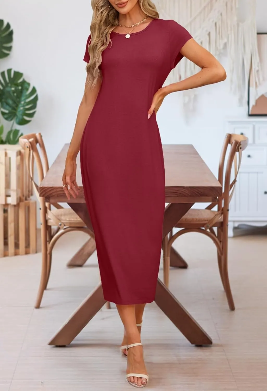 MEROKEETY Women's 2025 Summer Short Sleeve Tshirt Dress Casual Crew Neck Beach Long Maxi Dresses