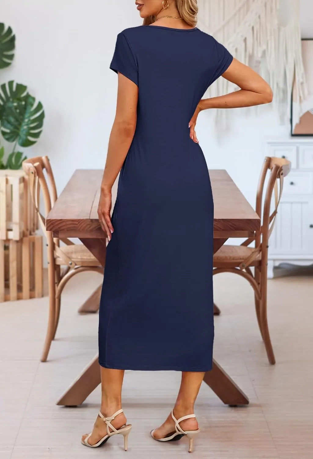 MEROKEETY Women's 2025 Summer Short Sleeve Tshirt Dress Casual Crew Neck Beach Long Maxi Dresses