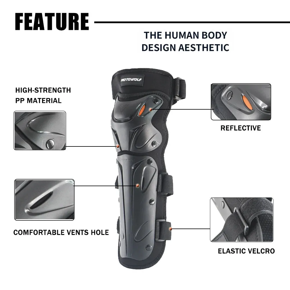MOTOWOLF MDL1010 Reflective Protection Motorcycle Bike Knee And Elbow Pads Long