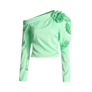 Pre Order: Diagonal Shoulder 3D Flower Splicing Shirt Pre Order: Diagonal Shoulder 3D Flower Splicing Shirt