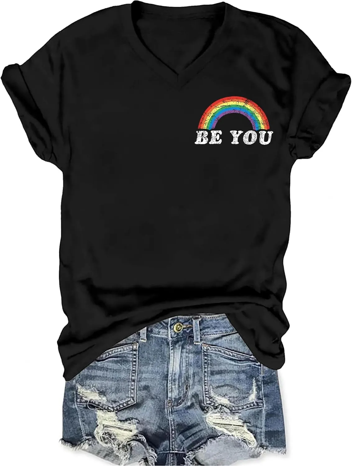 Pride Shirts for Women: Rainbow Graphic T-Shirts LGBT Equality Gay Pride Tees Casual V Neck Short Sleeve Tops