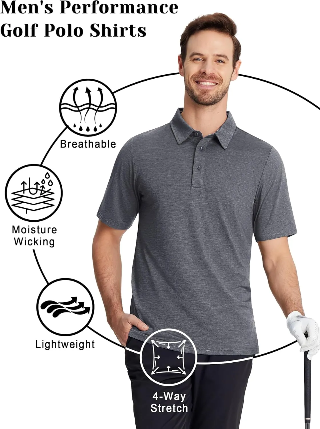 TACVASEN Men's Golf Shirts Short Sleeve Quick Dry Polo Shirts Moisture Wicking Casual Business Sports Breathable Polo
