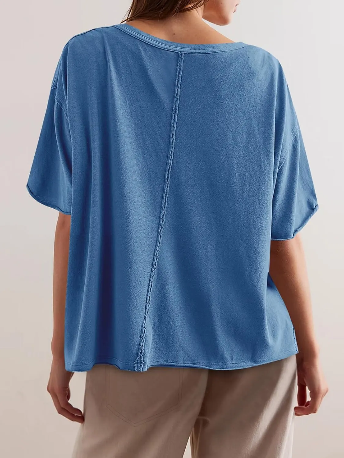 Tankaneo Womens Oversized Tshirts Deep V Neck Short Sleeve Tops Summer Casual Loose Fit Tunic Tee Shirt