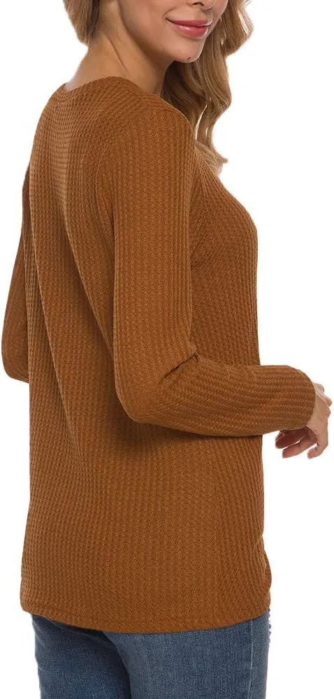 TODOLOR Women Long Sleeve T Shirts Casual Twist Knot Tops Loose Blouse Cute Tunic