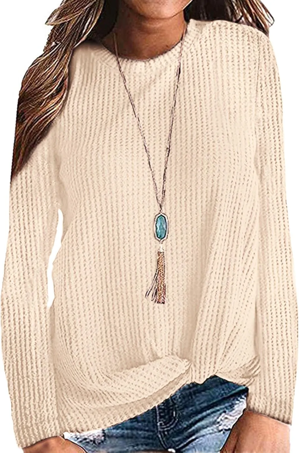 TODOLOR Women Long Sleeve T Shirts Casual Twist Knot Tops Loose Blouse Cute Tunic