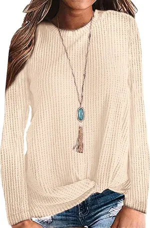 TODOLOR Women Long Sleeve T Shirts Casual Twist Knot Tops Loose Blouse Cute Tunic