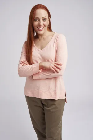 V Neck Hi Low Cotton Tee Coral